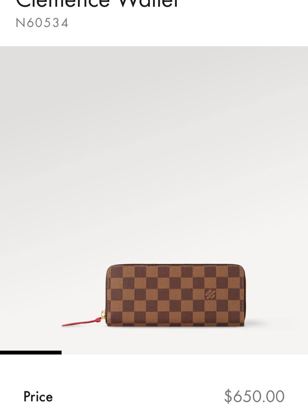 Louis Vuitton Brown Damier Ebene Zip-Around Wallet with Red Pull